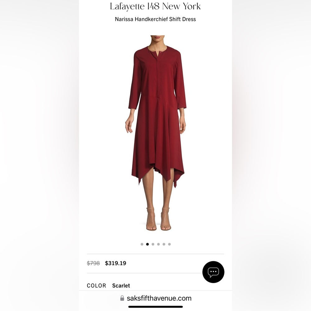 Lafayette 148 New York Narissa Handkerchief Shift Dress in Scarlett, NWT